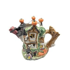 Fitz& Floyd Omnibus Halloween Haunted House Ceramic Teapot Anthropomorphic 1993